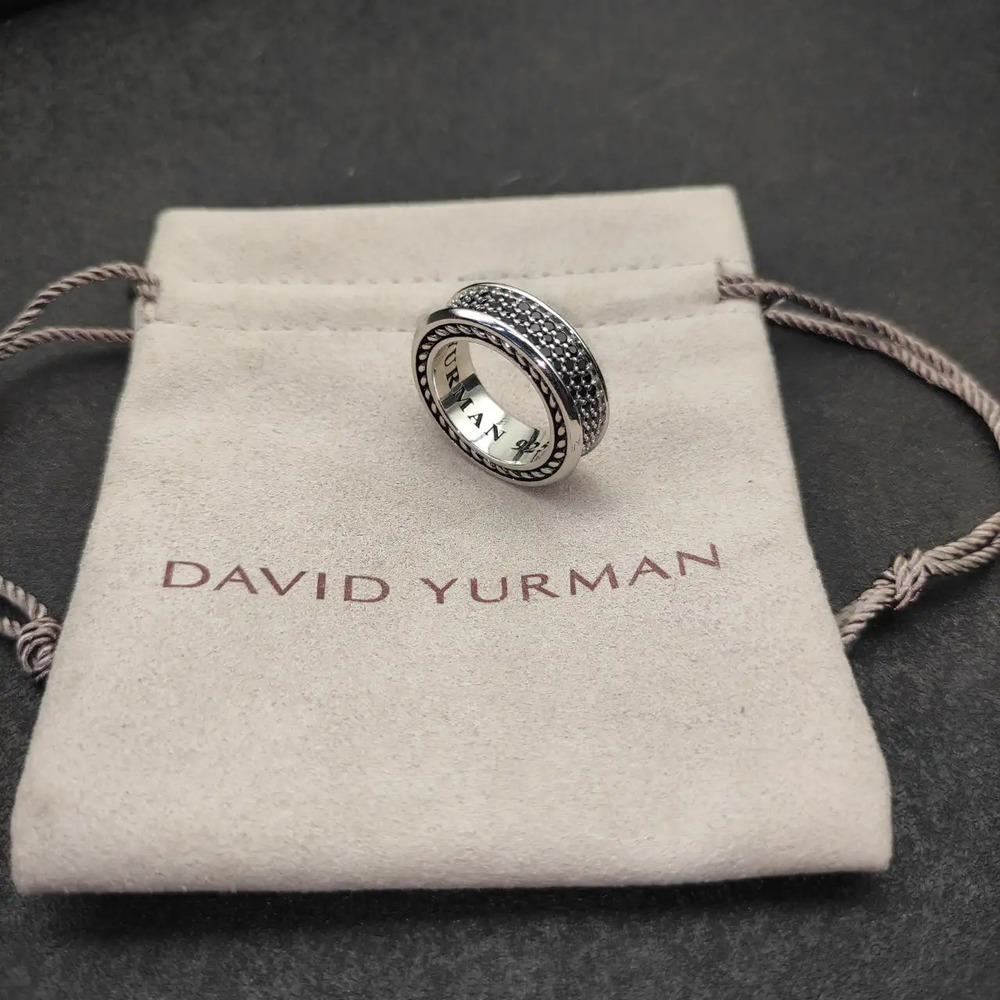 David Yurman 8.5mm buttonhole full diamond ring, black diamond style